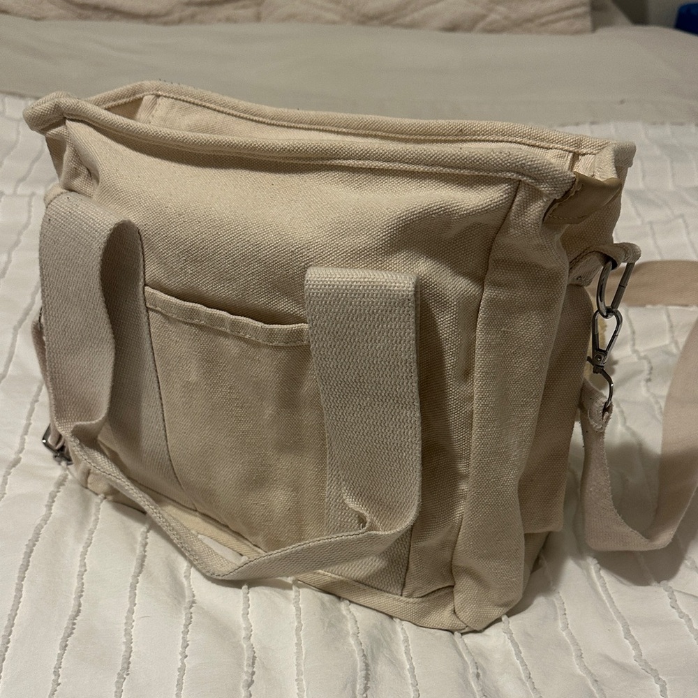 Spacious Cream Canvas Pocket Bag